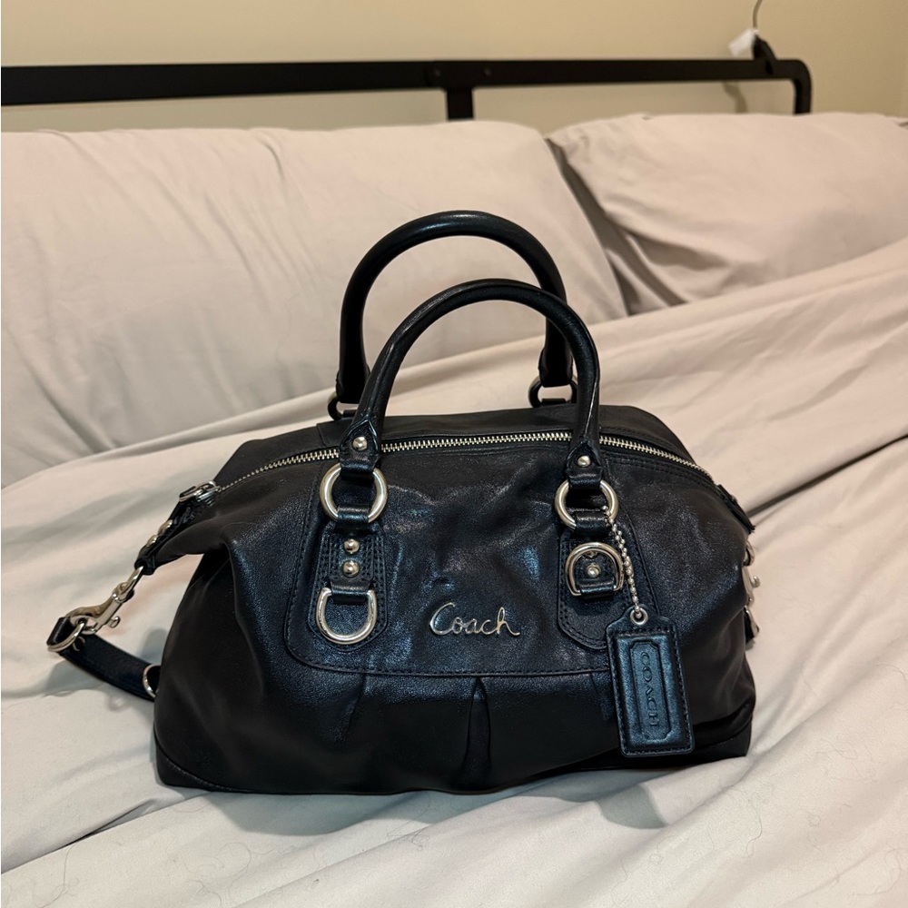 SOLD Rare Coach Black Leather Satchel with Silver Hardware